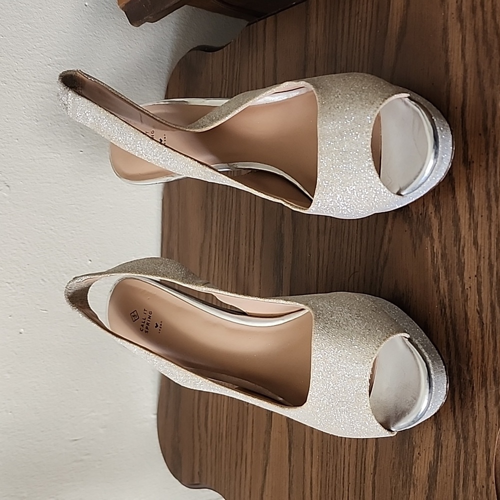Silver Sparkle Sling Back Heels